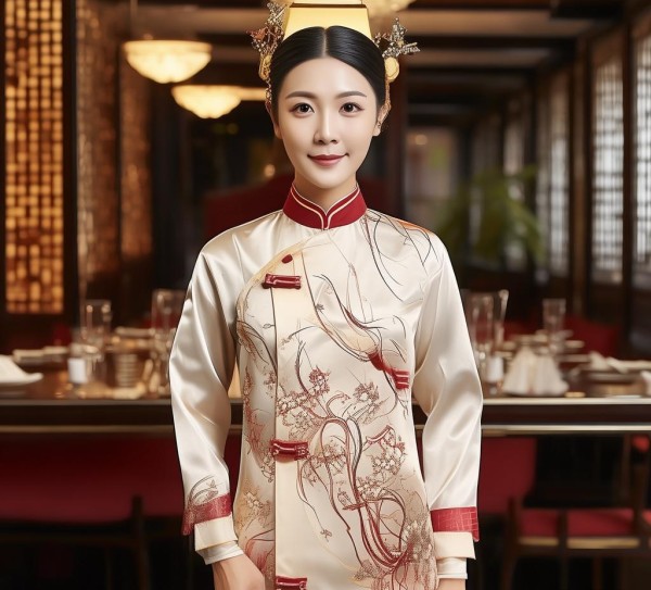 中式餐饮酒店服务员长袖工作服，传统韵味与现代功能的完美结合