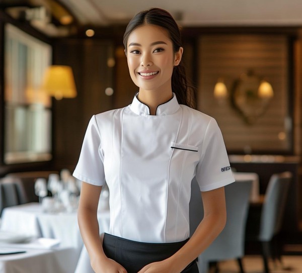 酒店餐饮女服务员短袖工作服，专业着装下的服务风采与效率保障